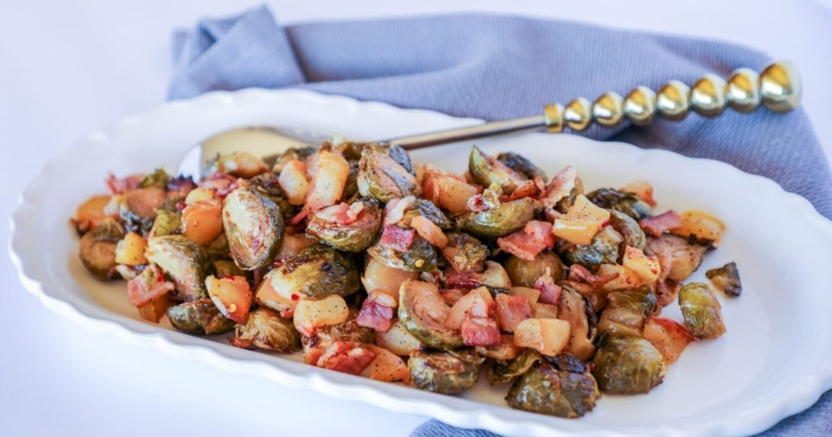Holiday Side Dishes: Spicy Roasted Brussels Sprouts with Bacon & Apples