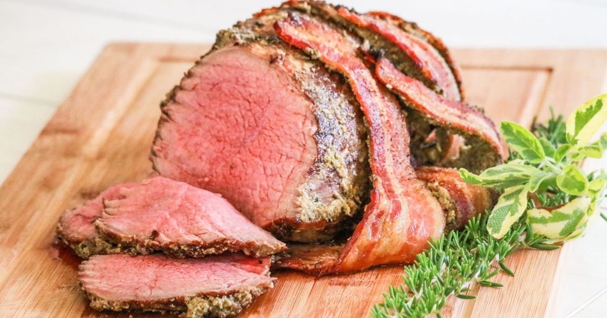 Roast Beef Eye of Round with Duxelles and Bacon